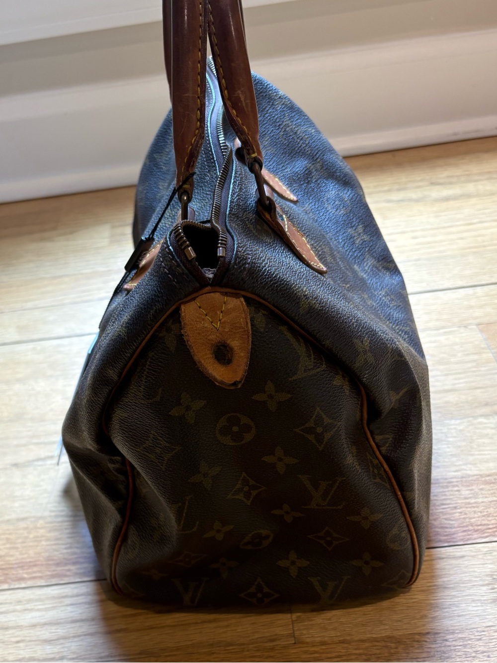 Louis Vuitton Brown Monogram Satchel with Tan Leather Handles - Picture 8 of 16